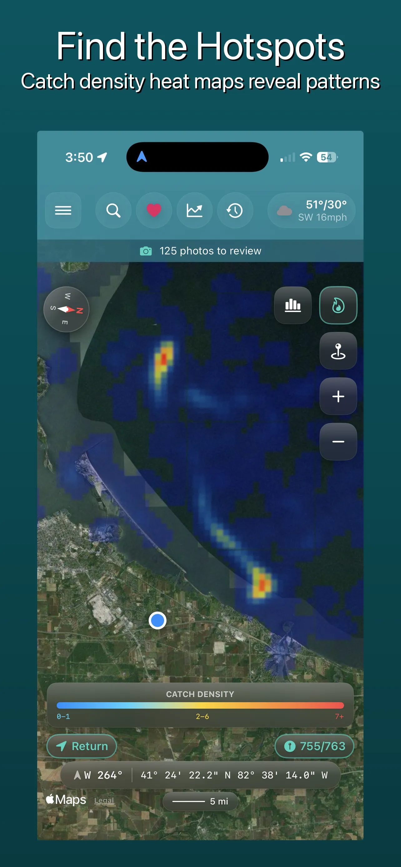 Heat map catch density visualization